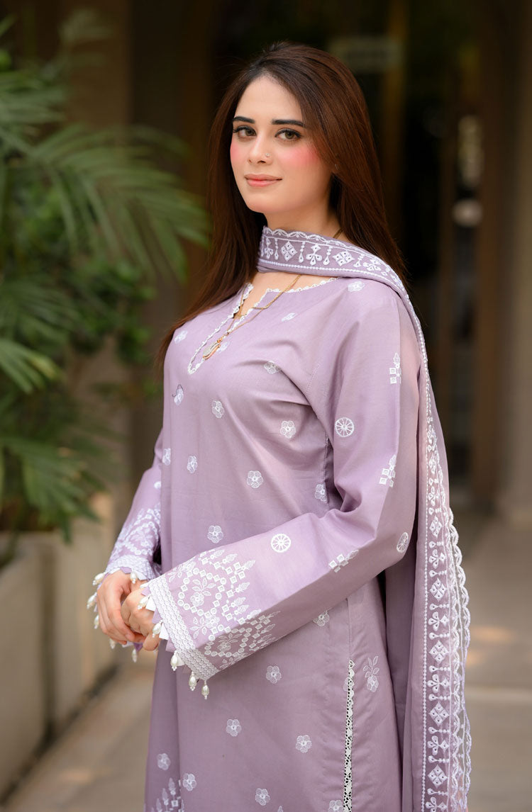 Lawn-3PC Embroidered Shirt with Chiffon Embroidered Dupatta-5136